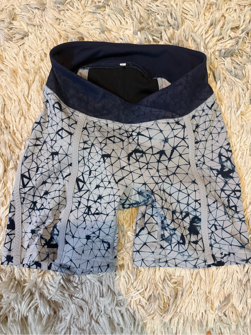 lululemon athletica Padded Navy and Light Gray Geometric Biking Shorts